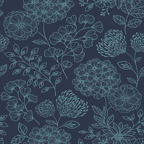 Scott Living Ada Indigo Large Floral Wallpaper