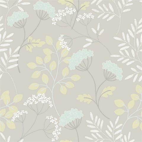 Scott Living Sorrel Light Grey Botanical Leaf Wallpaper