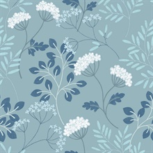Scott Living Sorrel Slate Blue Botanical Leaf Wallpaper