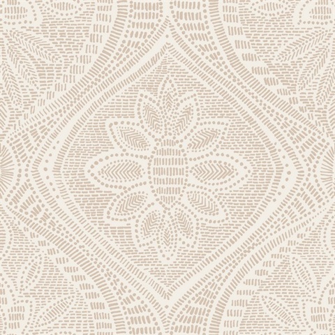 Scout Blush Textured Stitch Floral Ogee Wallpaper
