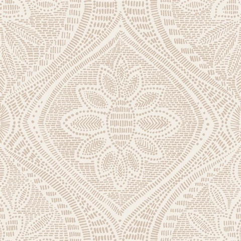 Scout Blush Textured Stitch Floral Ogee Wallpaper