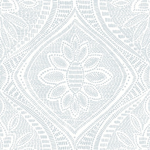 Scout Light Blue Textured Stitch Floral Ogee Wallpaper