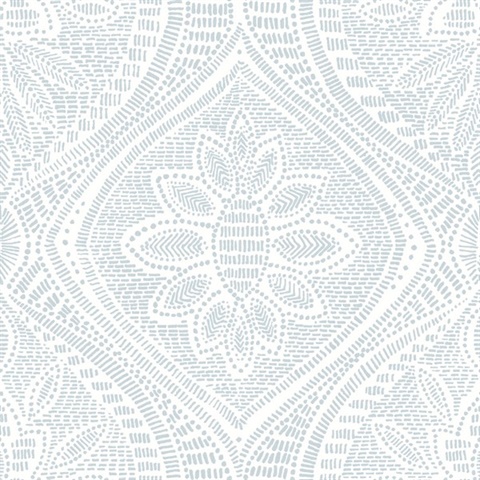 Scout Light Blue Textured Stitch Floral Ogee Wallpaper