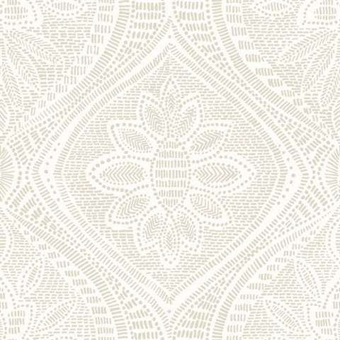 Scout Light Grey Textured Stitch Floral Ogee Wallpaper