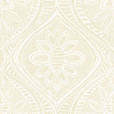 Scout Light Yellow Textured Stitch Floral Ogee Wallpaper