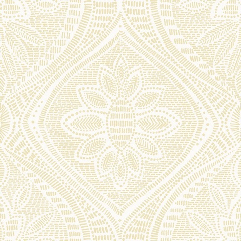 Scout Light Yellow Textured Stitch Floral Ogee Wallpaper