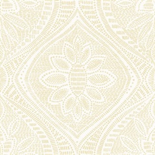 Scout Light Yellow Textured Stitch Floral Ogee Wallpaper