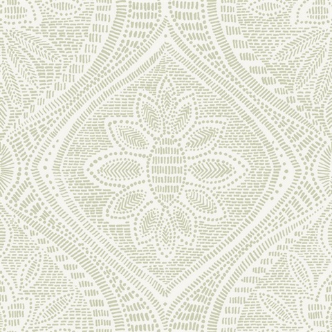 Scout Moss Textured Stitch Floral Ogee Wallpaper