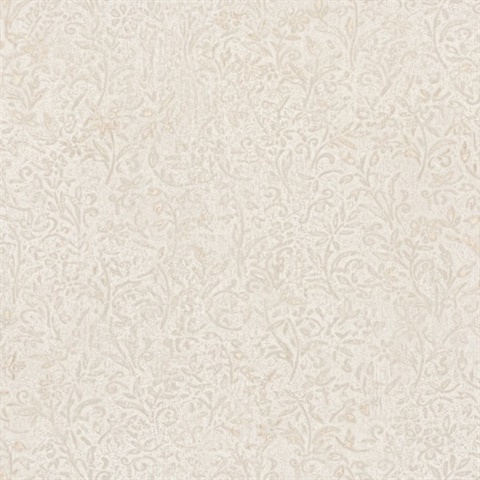 Sculpted Floral Beige Relief Wallpaper