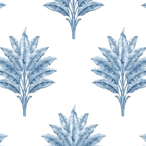 Sea Breeze Palm Botanical Coastal Blue Peel and Stick Wallpaper