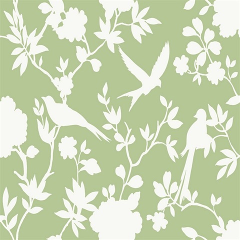 Seacrest Green Kauai Bird Toile Wallpaper