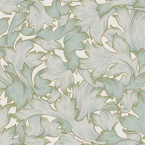 Seafoam & Beige Acanthus Toss Wallpaper