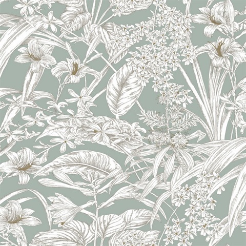 Seamist & Taupe Orchid Conservatory Toile Wallpaper