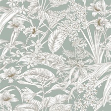 Seamist &amp; Taupe Orchid Conservatory Toile Wallpaper