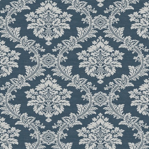 Seaside Damask Damask Denim Blue Peel and Stick Wallpaper