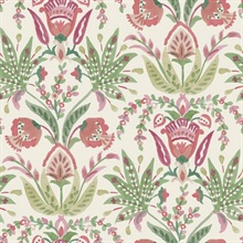 Seaside Jacobean Beige, Green and Red Wallpaper