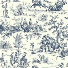 Dark Blue French Country Toile Wallpaper
