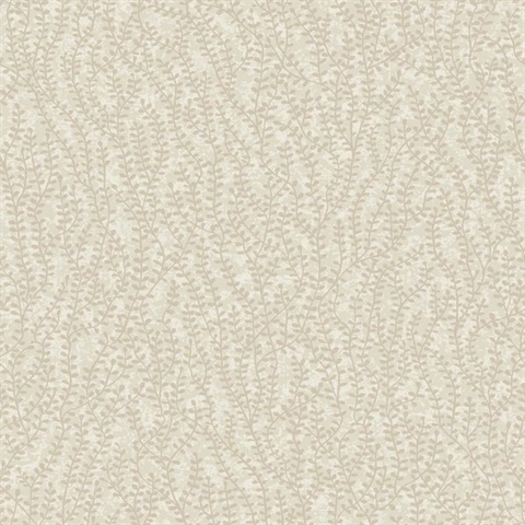 Seaweed Beaded Branches Glitter Texture Leaf Beige Wallpaper