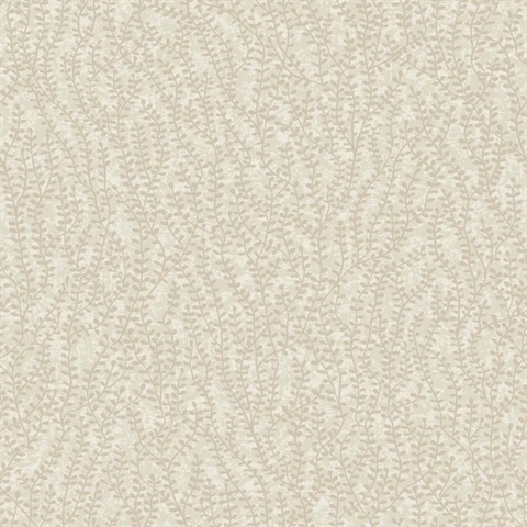 Seaweed Beaded Branches Glitter Texture Leaf Beige Wallpaper