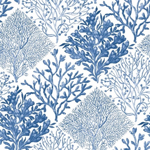 Seaweed Botanical Coastal Blue Peel and Stick Wallpaper