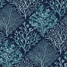 Seaweed Botanical Teal & Navy Blue Peel and Stick Wallpaper