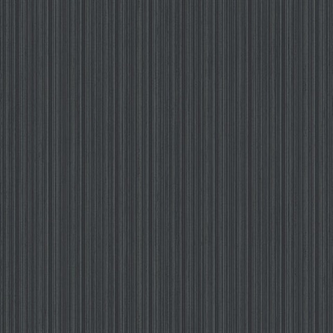 Sebasco Black Vertical Pinstripe Textured Wallpaper