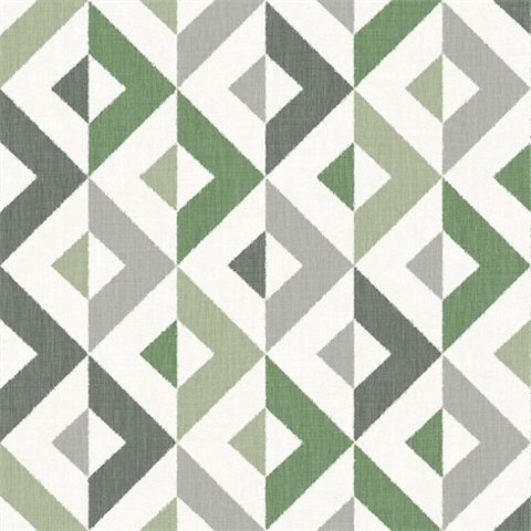 Seesaw Green Geometric Tribal Faux Linen Wallpaper
