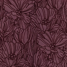 Selwyn Flock Burgundy Textured Velvet Flock Floral Wallpaper
