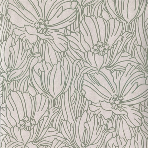 Selwyn Flock Sage Textured Velvet Flock Floral Wallpaper