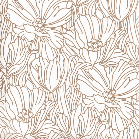 Selwyn Metallic Copper Textured Velvet Flock Floral Wallpaper