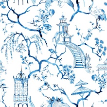 Serena Blue Watercolor Swan &amp; Flower Chinoiserie Wallpaper