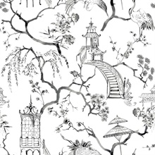 Serena Charcoal Watercolor Swan & Flower Chinoiserie Wallpaper