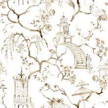 Serena Coffee Watercolor Swan &amp; Flower Chinoiserie Wallpaper