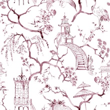 Serena Plum Watercolor Swan &amp; Flower Chinoiserie Wallpaper