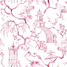 Serena Rasberry Watercolor Swan &amp; Flower Chinoiserie Wallpaper