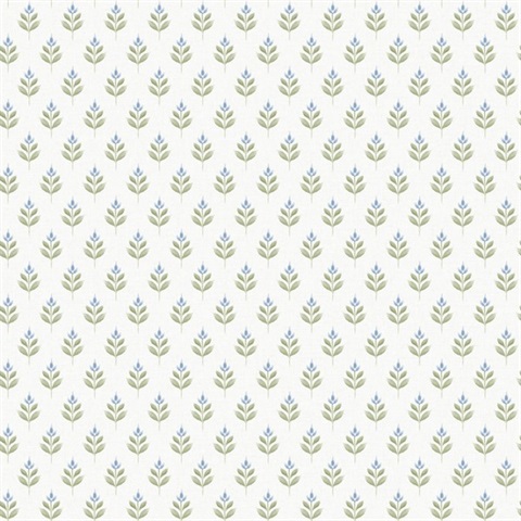 Serene Villa Moss Floral Stamp Wallpaper