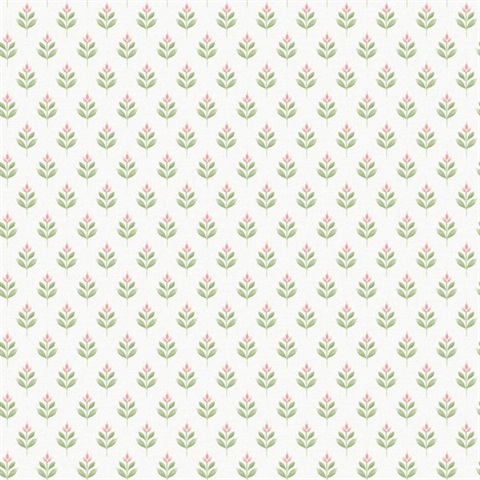 Serene Villa Pink Floral Stamp Wallpaper