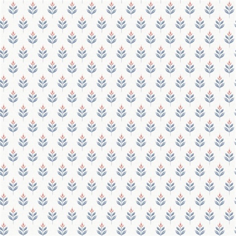 Serene Villa Red Floral Stamp Wallpaper