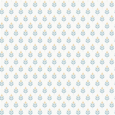 Serene Villa Teal Floral Stamp Wallpaper