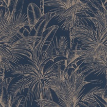 Serra Dark Blue Palm Tree & Palm Frond  Wallpaper