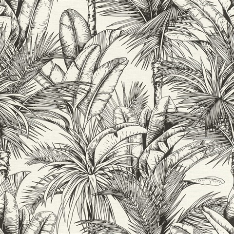 Serra White Palm Tree & Palm Frond  Wallpaper