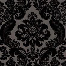 Shadow Black Flocked Damask Wallpaper
