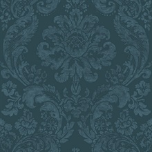 Shadow Blue Damask Wallpaper