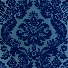 Shadow Blue Flocked Damask Wallpaper