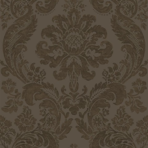 Shadow Brown Damask Wallpaper