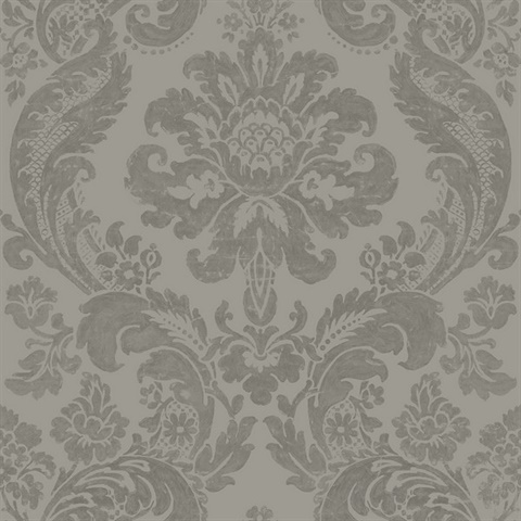 Shadow Grey Damask Wallpaper