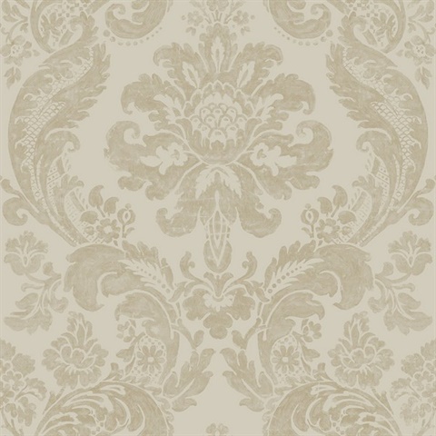 Shadow Khaki Damask Wallpaper