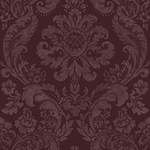 Shadow Merlot Damask Wallpaper