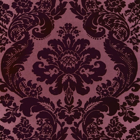 Shadow Merlot Flocked Damask Wallpaper