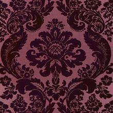 Shadow Merlot Flocked Damask Wallpaper